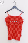 YANYAN KNITS 25 Spring/Summer Embellished Plaid Shoulder Top YYK-YYW25-0201-HONG Red